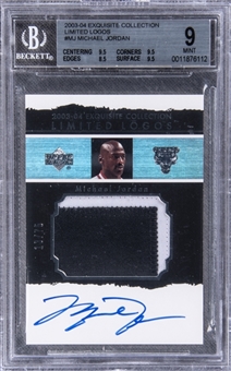 2003-04 UD "Exquisite Collection" Limited Logos #MJ Michael Jordan Signed Game Used Patch Card (#13/75) – BGS MINT 9/BGS 10